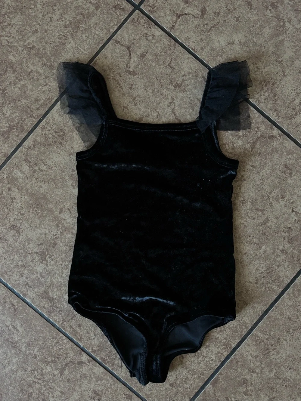 Crewcuts Black Velvet Leotard with Tulle Straps